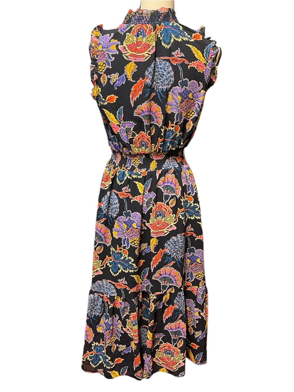 J. Crew Smocked Waist Bold Floral Print High Neck Sleeveless Summer Dress XS - Picture 4 of 15